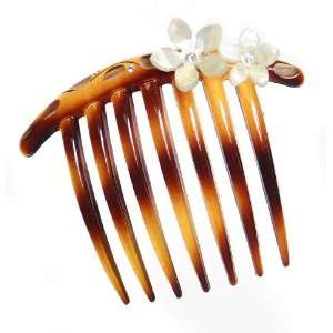 Seven (7) Tooth French Twist Comb In Tortoise Shell Decorated With Cut 