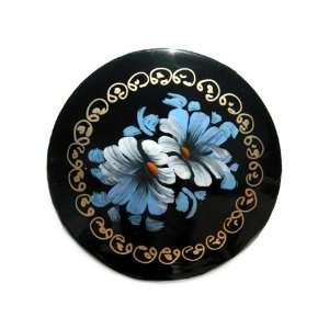  GreatRussianGifts Blue Flowers Round Lacquer Broach