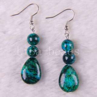 Blue Azurite Loose Beads Gemstone Dangle Earrings LU105  