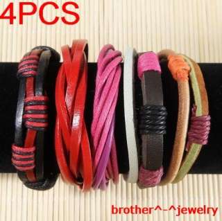 Wholesale lots ethnic tribal 4pcs genuine leather bracelet B29  