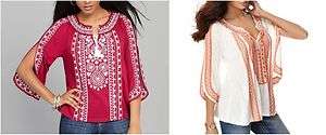   Exotic Embroidered Split Sleeve Peasant Top S/ M/ L/ XL NEW Blouse