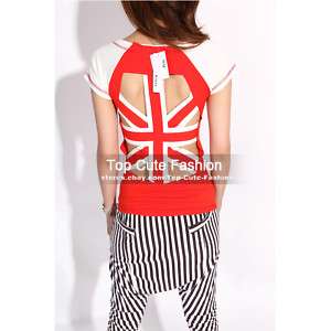 Cut Out Backless Cocktail Top T Shirt Blouse #181 Red  