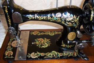 1895 Singer VS3 model 28 Hand Crank Sewing Machine Ottoman Carnation 