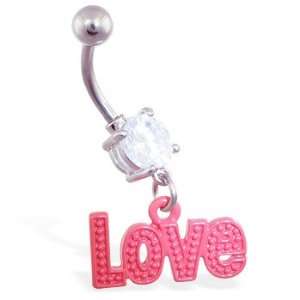  Jeweled belly ring with dangling red Love Jewelry