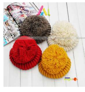 New Fashion Cute Big Ball Protect Ear Baggy Knit Wool Hat 11 Colors 