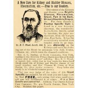  1898 Ad Kidney Disease Church Cure Lowell Botany Health 