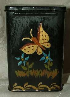 Cigarette Tin Toleware Box Painted Butterfly Flowers  