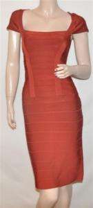 Herve Leger Red Ochre Knit Bandage Dress Size Small  