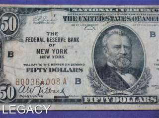 1929 $50.00 NATIONAL CURRENCY BANK OF NEW YORK (IY  