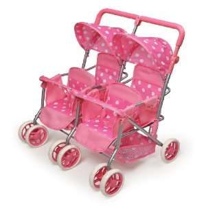  Best Quality Quad Deluxe Doll Stroller   Pink with Polka 