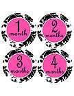 Monthly Onesie Stickers Black hot Pink Damask Keepsake Baby Mom Shower 