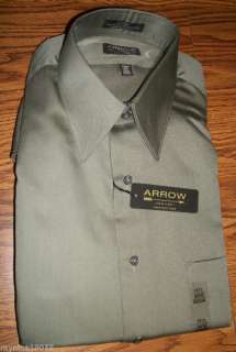 NWT Arrow Mens Shirt Sateen Basil Green Size 15½   34/35  