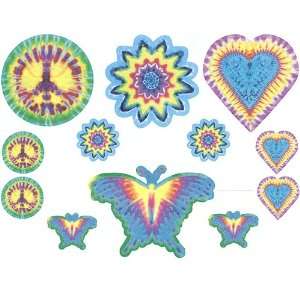 Tie Dye Peace Sign Wall Stickers   12pc Butteflies Symbols 