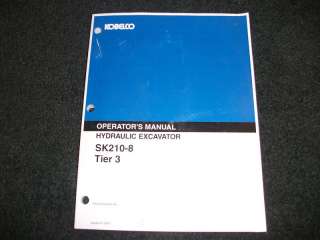 Kobelco SK210 8 tier 3 excavator operators manual  