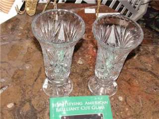 Rare PAIR of Vases American Brilliant ABP Cut Glass Antique  