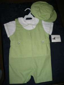 NWT Therese Boutique Boys SHORTALL w/CAP 3M Wooden Soldier Green 