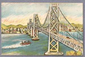 Bay Bridge San Francisco Oakland CA boat sketch  