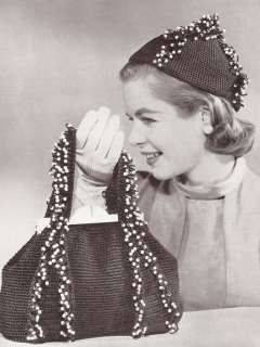 Vintage Crochet PATTERN Beaded Beanie Hat Bag Purse 50s  