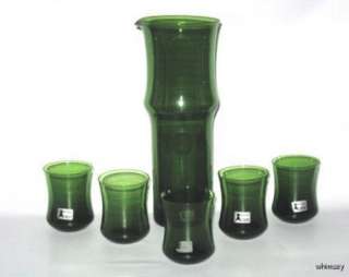 Aseda Glass Sweden Green Decanter Set Bo Borgstrom 1960s / Labels 