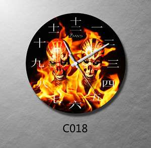 chinese number skull skeleton fire flame wall clock  