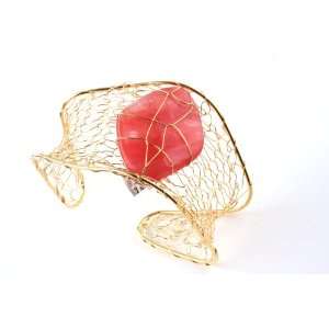  Golden Mesh Bangle Bracelet with Center Stone Jewelry