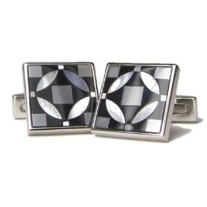   Tile in Black Onyx Hematite and Mother of Pearl Cufflinks DD DI220 1