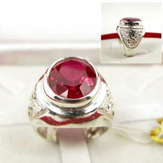   925 lab Red Ruby symbol of the Dragons mens ring size 8 to 14  