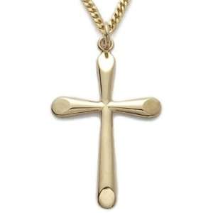 24K Gold Over Sterling Silver 1 3/8 Polished Tube Cross Necklace on 