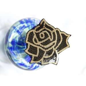  Black and Gold Sequin Beaded Rose Flower 