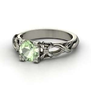    Ribbon Ring, Round Green Amethyst 14K White Gold Ring Jewelry