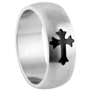 316L Stainless Steel Ring with Black Cross Design   Width 8mm   Size 