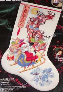 Bucilla TO ALL A GOOD NIGHT Counted Cross Stitch Christmas Stocking 