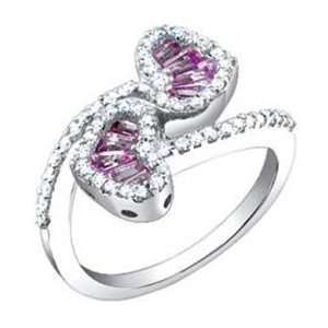 Carat Diamond Pink Sapphire 14k White Gold Heart Design Promise Ring