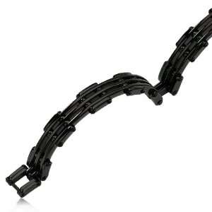  Stainless Steel Polished Black Link Cuff Bracelet Jewelry