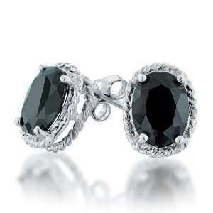  Sterling Silver Braided Oval Black CZ Black Stud Earrings Jewelry