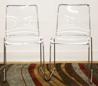   ACRYLIC AND CHROME OVER STEEL GHOST SIDE DINING PATIO CHAIRS  
