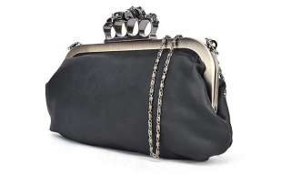 Womens Multi Charm Skull Ring PU Leather Clutch Handbag Chain Purse 
