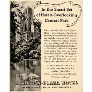  1937 Ad Barbizon Plaza Hotel Central Park S New York 