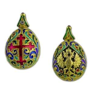  Faberge Style Pendant Egg with Cross, Sterling Silver Gold 
