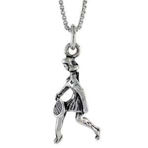  Sterling Silver Woman Tennis Player Pendant, 15/16 in. (24 