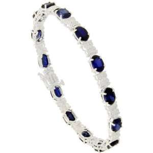   Bracelet, w/ 7 x 5 mm Oval Shape Blue Sapphire Colored CZ Stones, 7
