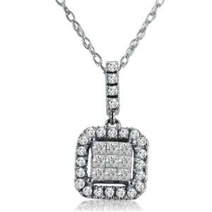  Princess and Round Diamond Invisible Set Necklace in 10K 