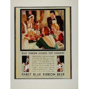  1934 Ad Pabst Blue Ribbon Beer Card Game Waitress Poker 