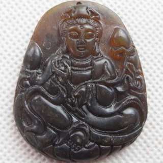 A0064964 Carved Chinese Old Jade Kwan yin pendant bead  