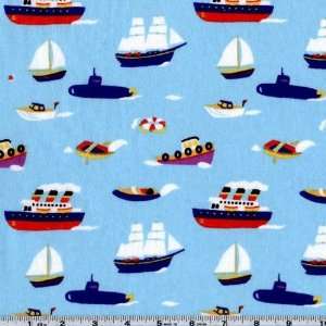  45 Wide Flannel Boats Blue Fabric By The Yard Arts 