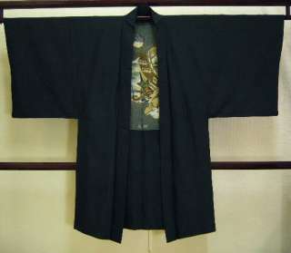 T928K Vintage Japanese Kimono Mens HAORI Blue KAMIKAZE  