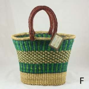  Bolga Baskets International Small Oval Tapered w/Leather 