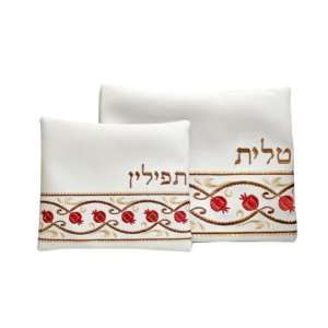  Embroidered Tefillin Set with Colorful Pomegranates 