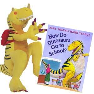 com How Do Dinosaurs Go To School? Hardcover Book with Plush Dinosaur 