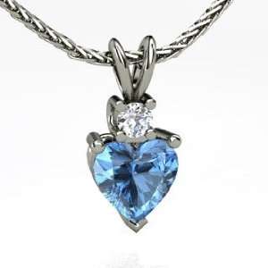   My Heart Pendant, Heart Blue Topaz Platinum Necklace with Diamond
